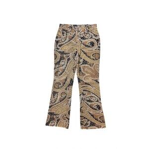 Y2K Work Order Black + Gold Boho Paisley Print Bootcut Corduroy  Pants Size 2